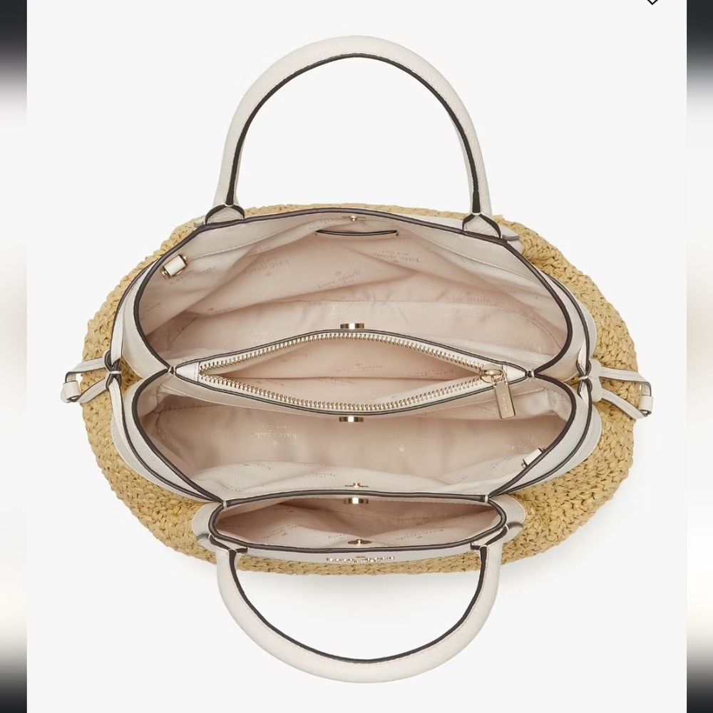 Kate Spade Dumpling Straw Large Satchel, Parchment Multi - Picture 4 of 8